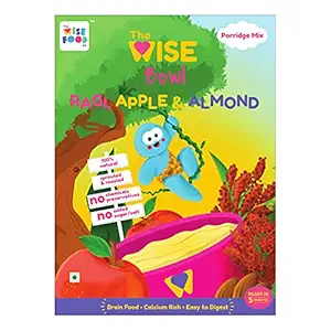 The Wise Food Co Sprouted Ragi Apple Almond Porridge Mix | 100% Natural | Supports Brain Development in Kids | Sprouted | No Sugar/Salt | No Chemicals, Preservatives or Artificial Flavours | 250g