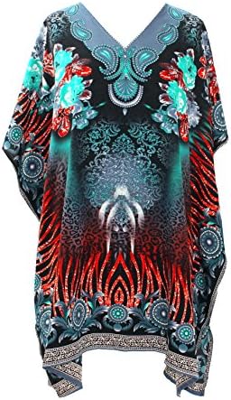 Mia Creations Floral Print Short Kaftan Tunic Blouse Top Plus Size (Grey Floral)