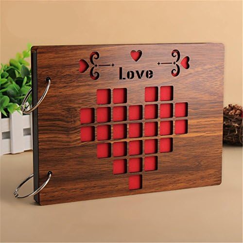 Botia Photo Albums 8 Inch Hot Red Wood Cover Albums Handmade Loose-Leaf Pasted Photo Album Personalized Baby Lovers Diy Photo Album Soyoung