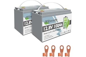 TCBWORTH Batería de 12V 100AH ​​LiFePO4 Grado A Celdas con ciclo profundo BMS más de 10000 veces, adecuado para solar, RV, remolque, motor de arrastre, barco, serie de soporte y paralelo，2 piezas