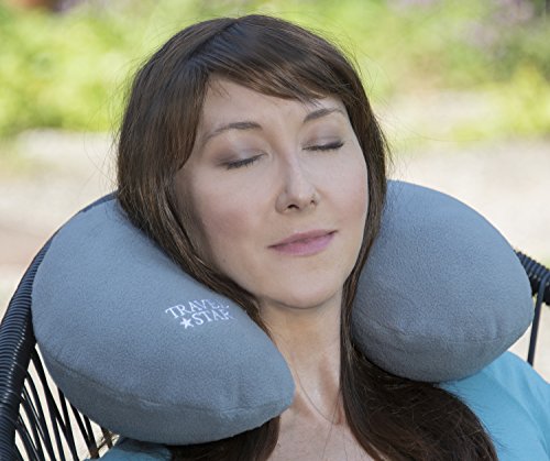 2er Set: Aufblasbares Nackenhörnchen + Kissen mit Fleece-Bezug (Grau) - 2