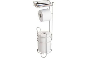mDesign porte papier toilette – dérouleur papier toilette élégant en métal – distributeur papier toilette avec étagère – idéal pour rangement salle de bain - argenté mat