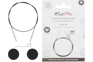 KnitPro - KnitPro Acier Inoxydable Noir/Argent 360° Pivotant Interchangeable Câble pour 100cm Aiguille avec Capuchons d'Extrémité et Clé de Câble - 1 Ensemble