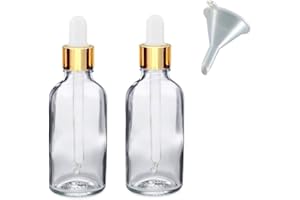 AVALON COSMETIC PACKAGING Avalon 50ml Clear Glass Dropper Bottles with White & Gold Glass Dropper Pipette + Funnel, Reusable Refillable Eco Friendly, Sustainable Living, Cosmetic Containers for Beauty & Skincare (2)