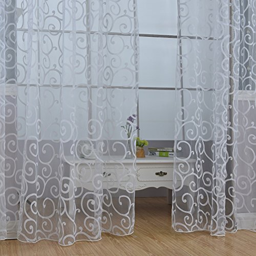 Wingogo Flocked Voile Tür Fenster Vorhang Balkon Sheer Panel Bildschirm Vorhänge Tür Fenster Dekor - 2