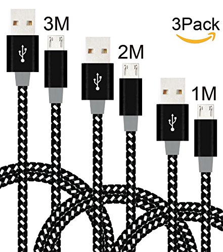 Micro USB Cable 3Pack 1M2M3M, Xinfaxin Premium Nylon Braided USB Charging Cables for Samsung, LG, Motorola, Nexus, HTC, Sony, Nokia, Android Devices and More (Black White)