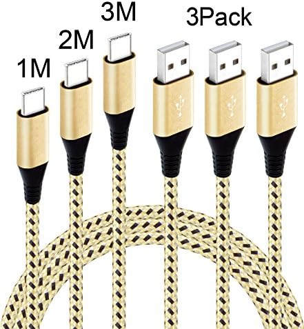 Elebar 1M 2M 3M Nylon Braided Type C USB Cable for Samsung Galaxy S8,LG G5,G6,HTC U11,Huawei P9/P10,Nexus5X/6P,lumia950/950XL,MacBook 12 inch ,ChromeBook Google Pixel and more.(Gold &amp; Black)