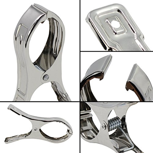 KEESIN 6 Stück Edelstahl Strand Handtuch Clips Große hängende Stöpsel Windbeständig für schwere Kleidung (Tippe B) - 4