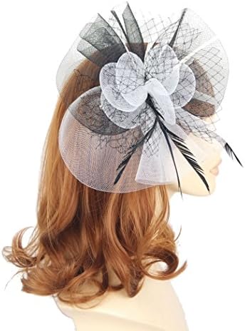 Black and White Large Fan Shaped Mesh Net Spray Feathers (On 8cm Sprung Clip)