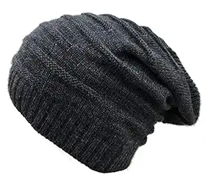 EASY4BUY Wrinkled Slouchy Beanie Woolen Cap for Men & Women(Dark Grey)