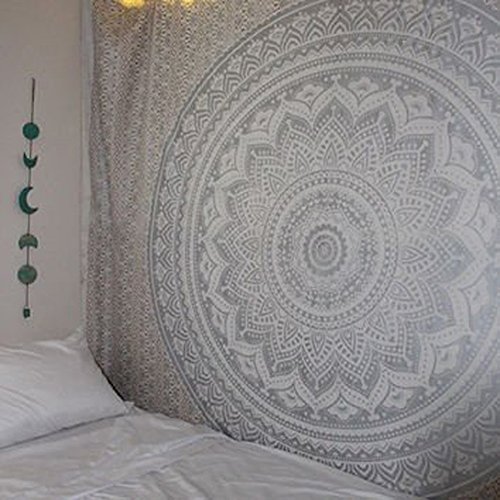 Schimmernden Silber Ombre Mandala Tapisserie Königin, Bohemian Mandala, Psychedelic Wandbehang Tapisserie, Hippie Hippie Elefant Größe 220 * 240 cms von raajsee - 3