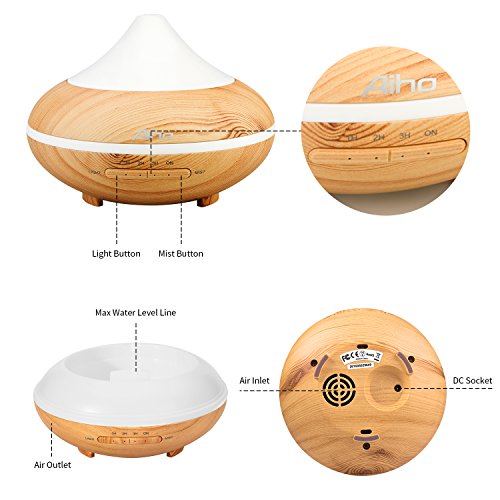 Aroma Diffuser Aiho 200ml Luftbefeuchter Ultraschall Humidifier Vernebler Öl Düfte Diffusor Duftlampe Elektrisch Holzmaserung LED mit 7 Farben einstellbarer Niedrigwasserschutz für Babies Yoga Kindergarten Schlafzimmer Büro - 8