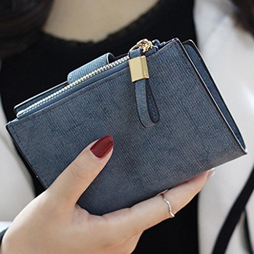 Kolylong Women Mini Grind Magic Bifold Leather Wallet Card Holder Purse (Navy)