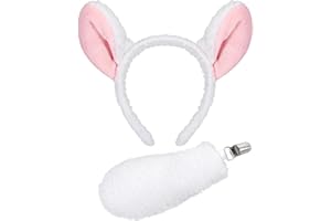 XEPST Animal Lamb Costume Set, Lamb Ears and Tail Set with Lamb Headband and Tail for Animal Cosplay Birthday Party Accessories World Book Day Halloween Costume Fancy Dress Party Supplies