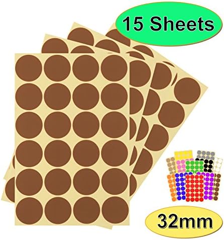 360 x Brown Sticky Dots - 32mm - Round Colour Coding Dot Stickers - 15 Sheets