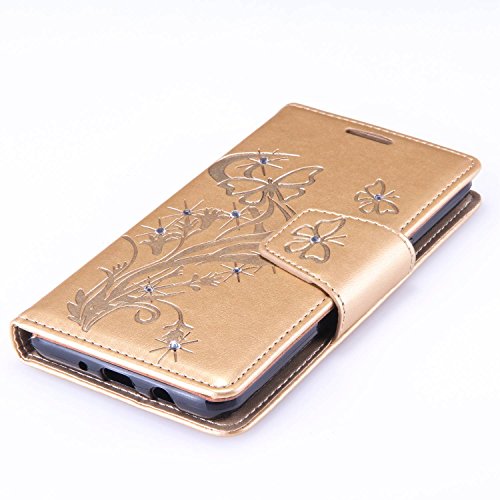 Voguecase   Para Samsung Galaxy J5 2016 funda  Mariposa VIII-dorado  Cuero Carcasa Funda Funci  n de Soporte Cover Tapa Case Billetera con Tapa para Tarjetas  Gratis aguja de la pantalla stylus universales