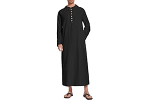 NANAMEEI Kaftan Thobe for Men Long Sleeve Muslim Robes Button Down Long Gown with Hood