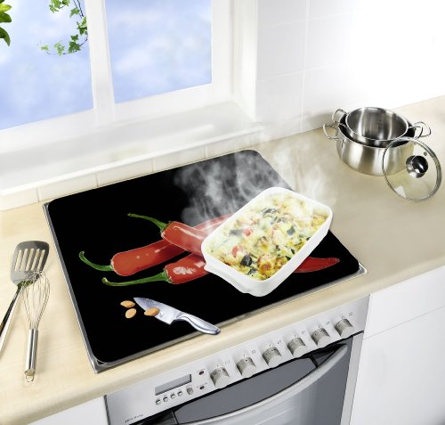 WENKO 2712918100 Motivplatte Hot Peperoni – für Glaskeramik Kochfelder, Schneidbrett, Gehärtetes Glas, 56 x 0.5 x 50 cm, Multicolor - 3