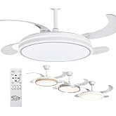 JARDIN202 - Ceiling Fan with Retractable Blades, DC Motor, Timer, Dimmable LED Light, Remote Control, 6 Speeds | 50 cm (White