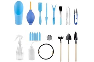 RUIYWEN Kit di Attrezzi da Giardinaggio 17 Pezzi Mini Attrezzi per Bonsai, Piantare in Miniatura, Trapiantare Piante Grasse, Flacone Spray per Irrigazione