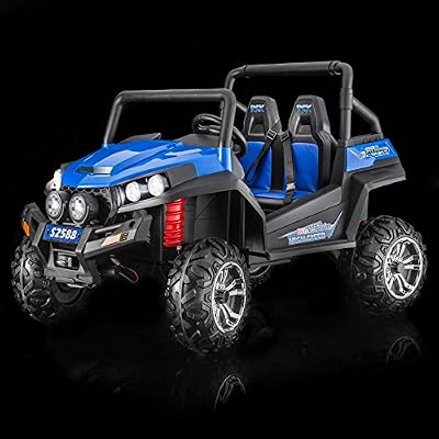 RIRICAR Véhicule électrique RSX Blue - 2.4Ghz, 2 x 12V, 4 X MOTOR, télécommande, deux places en cuir, Roues Soft EVA, Radio FM, Bluetooth