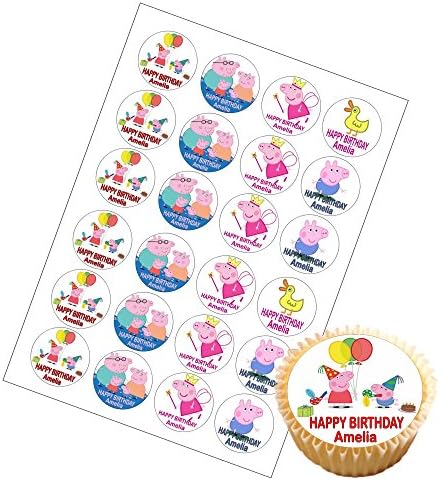 24 x Personalised Peppa Pig Mix Cup Cake Toppers with Any Name on Decor Real Edible Icing