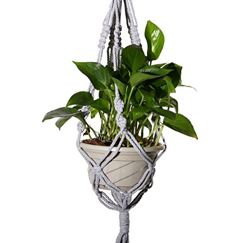 Gazechimp 4 Bein Hänger Makramee aus Baumwolle Blumenampel Blumenhänger Pflanzhänger Topfhänger Stückpreis 90cm – Grau - 5