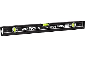 PRO800 Nivel de burbuja 60cm fresado en un lado con perfil ergonómico - ERS+ (Easy Reading System) Nivel de precisión con tapones antichoque - Color Negro