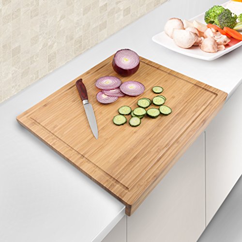 SHINY HOME® Hochwertiges Schneidbrett aus Bambus Küchenbrett Holz Brotbrett Küchenbrett großes Holzbrett Frühstücksbrett L x B x H: ca. 45×40×1.5cm - 4