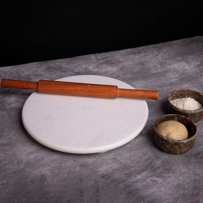HANDICRAFT BAZAAR Marble Chakla for Kitchen | Roti and Chapati Maker for Home 10 Inches (White)