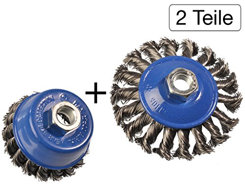 2 tlg Set Topfbürste 75mm + Kegelbürste 100mm M14 gezopft für Winkelschleifer Flex