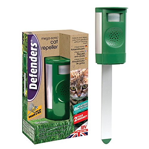 Defenders Mega-Sonic Cat Repeller (Ultrasonic, Motion Activated, Humane Cat Deterrent for Gardens, Battery or Mains Powered, Covers 120 sq m)