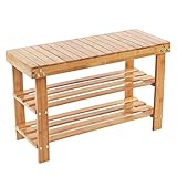 Songmics Shoe Rack Bench Storage Organiser Holder Bamboo Natural 70 x 28 x 45 cm LBS04N (Kitchen &amp; Home)