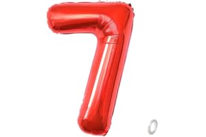 Balorise 40 Pollici Foil Palloncino Rosso Numero 7, Gonfiabili Elio, Grande Numeri 0-9, 10-100 (101cm), Decorazione di Alluminio Palloncini per Festa di Compleanno Anniversario