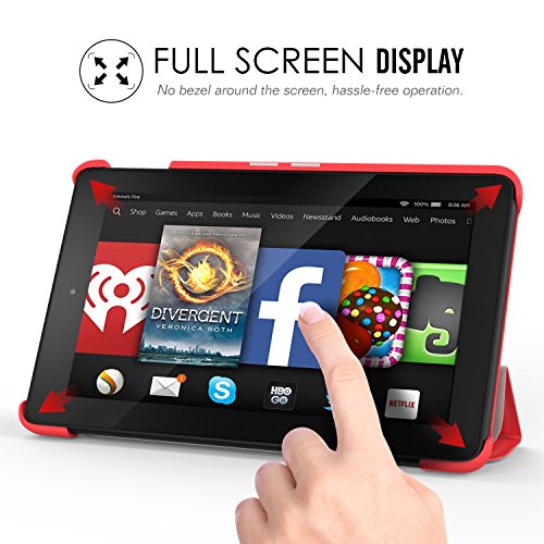 MoKo Fire 7 2015 Hülle – Ultra Slim Lightweight Schutzhülle Smart Cover Case mit Standfunktion für Amazon Fire 7.0 Zoll (5. Generation – 2015 Modell) Tablet, Rot - 3