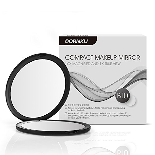 Bornku Compact Mirror B10 Magnifying Mirror Vanity Pocket Makeup Mirror Double Sided Mirrors with 10x Magnification for Birthday, Wedding, Anniversary Gift - Matte Black