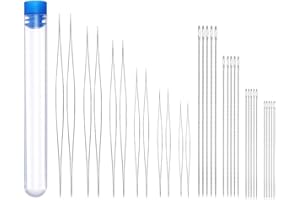 Zasvec Agujas de Abalorios 32 Piezas Agujas para Cuentas Agujas de Cuentas de Ojo Grande Agujas de Perlas Agujas de Perlas Rectas Largas con Botella de Aguja