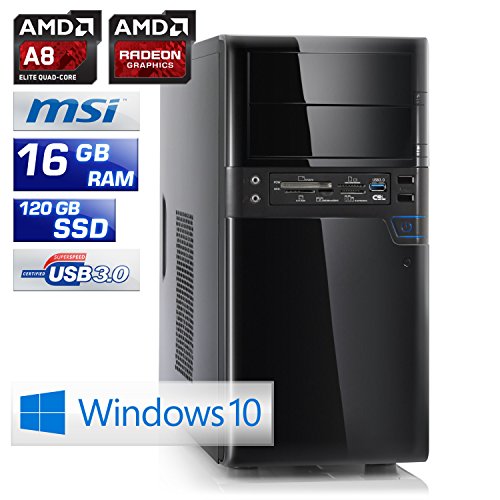 CSL Multimedia PC Sprint X5784 – AMD A8-6600K APU 4x 3900 MHz, 16 GB RAM, 120 GB SSD, Radeon HD 8570D, DVD-RW, CardReader, GigLAN, USB 3.1, Windows 10 - 2