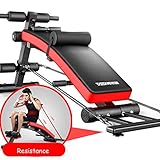 ▶Este banco para sentarse está diseñado para ejercicios de todo el cuerpo: abdominales, entrenamiento con mancuernas, fortalece tu Ab, brazo, piernas y pecho. Las bandas de resistencia adicional te ayudarán a aumentar el entrenamiento de fuerza.
