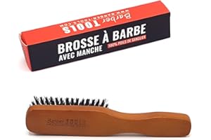 BARBER TOOLS WWW.BARBER-TOOLS.COM Brosse à barbe et moustache avec poignée de grande qualité. 100% de poils de sanglier. Idéale pour l'utilisation d' huile, de baume et de tous soins de barbe (18,50X3,60X2,80cm). ✮ BARBER TOOLS ✮