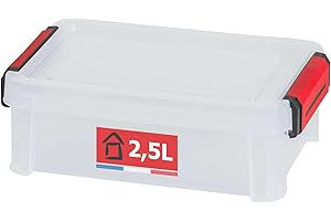 SUNDIS Clip’N Store, boîte de rangement 2,5L en plastique transparent, renforcées avec couvercle clipsable, aptes au contact alimentaire, parois droites, superposables et combinables