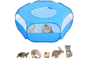 KarDor Portable Small Animal Playpen, Reptiles Cage with Zippered, Outdoor/Indoor Exercise Tent House for Guinea Pig/Rabbits/Hamster/Puppy(Blue with Cover)