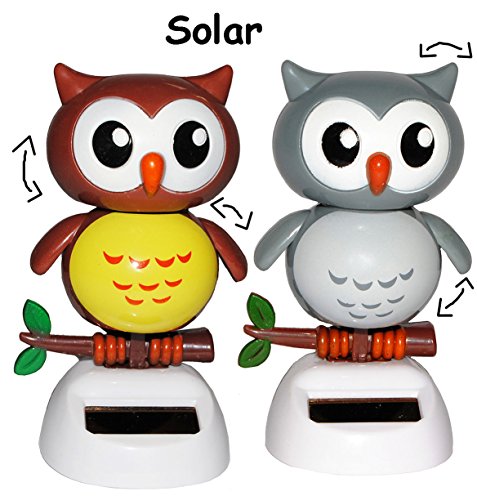 Preisvergleich Produktbild 2 tlg. Set: Solar - Wackeltier " lustige Eule " - Wackelfigur / Wackeleule - Armaturenbrett - Garten - Wetterfest für Außen & Innen - Gartendeko - Solareule - Solarbetrieben - Eulen Tiere