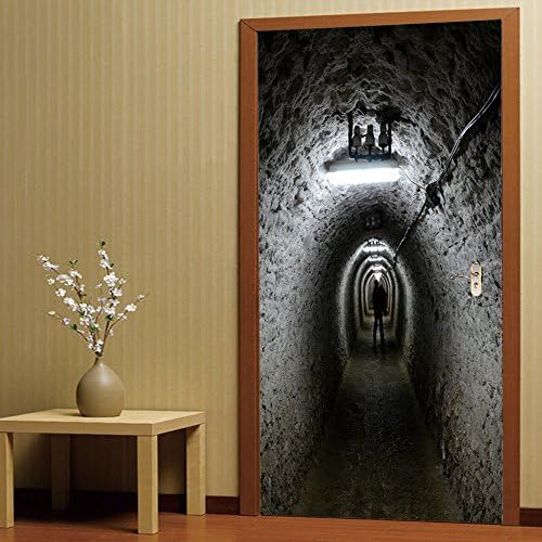 MIAORUI Anti 3D stereo living room bedroom door door stickers miners tunnel personality decorative wall stickers pasted paper from murals