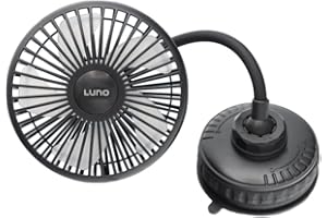 Luno Car Camping Fan - USB powered, Multi-speed, articulating ball mount, adds white noise, reusable suction cup mount. Great for Camping.
