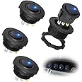 Azonee 12V Lighted Rocker Switch, 20A Waterproof Round Toggle Switch with Housing and LED Light, SPST ON/OFF Switch for Car Boat Truck (Blue), 4Pcs