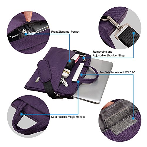 Qishare 13.3-14 Zoll Multifunktionales bewegliches dünnes helles Laptop-Schulter-Beutel-Aktenkoffer-Notizbuch-Computer-Taschen-Kasten Ultrabook Netbook tragender Fall-Tablette / Laptop / Chromebook / Macbook / Messenger Fall mit Handgriff und tragendem Bügel für Acer / Asus / Dell / Fujitsu / Lenovo / HP / Samsung / Sony / Toshiba Computer kaufen (13,3-14 Zoll, Lila) - 3
