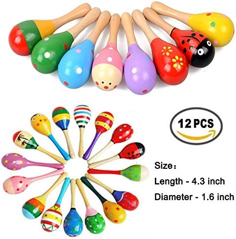 12 Pieces SPADORIVE Colorful Adorable Wooden Maracas Wooden Music Percussion Baby Kids Children Toy Egg Shakers Rattle Musical Educational Toys for Children (Random Colour)