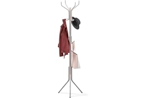 ZENO Coat Rack | Coat Stand | Coat Stands For Hallway | hat stand | Handbag Stand | 12 Hooks | 3 Tiers | Metal Coat Hanging Rack | Tall Hall Tree | Non Slip | White