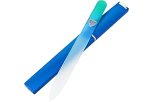 Bona Fide Beauty Lima de uñas de cristal checo con funda, lima de uñas de cristal aguamarina para uñas naturales